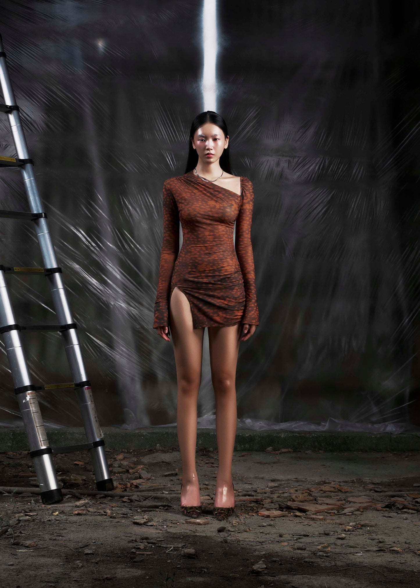 NONE Asymmetric Split Thigh Mini Dress