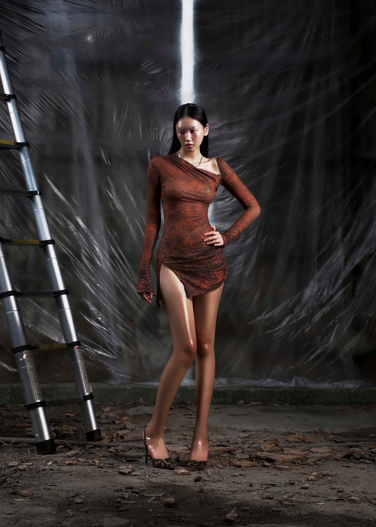 NONE Asymmetric Split Thigh Mini Dress