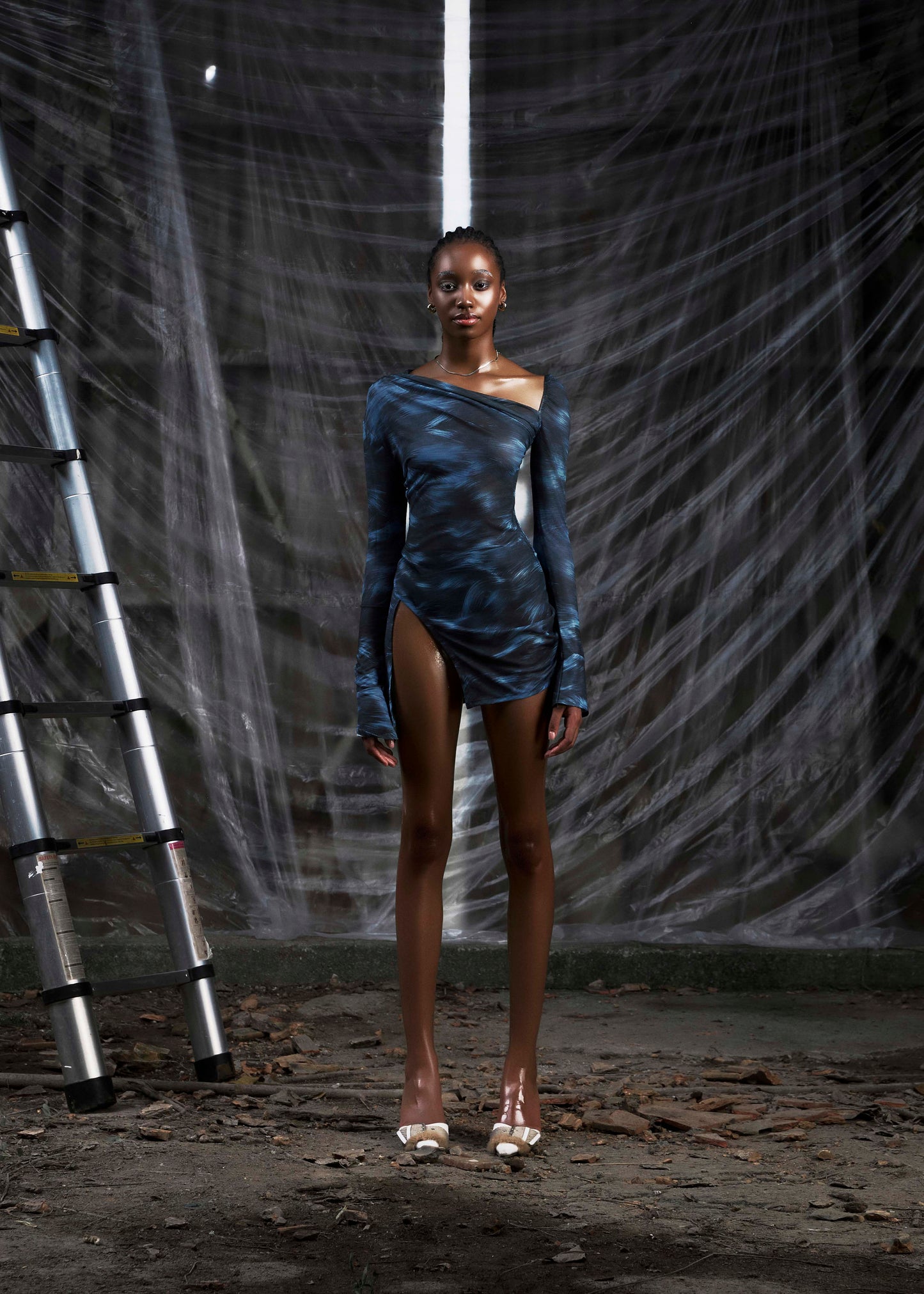 NONE Asymmetric Split Thigh Mini Dress