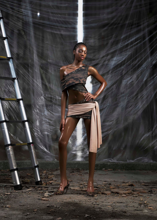 NONE One Shoulder Cut Out Wrapped Hips Dress