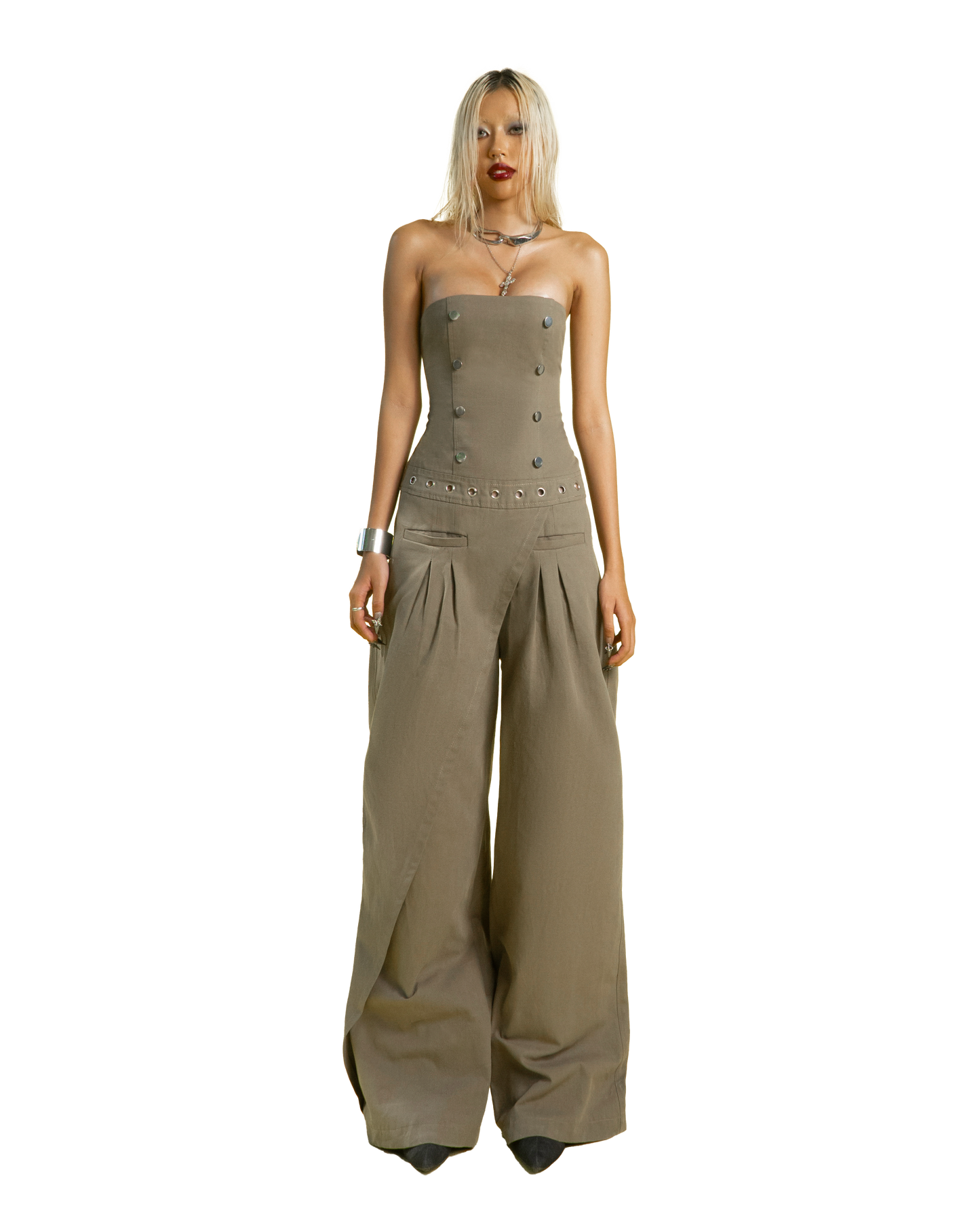 Puzzle Double Breasted Strapless Jumpsuit