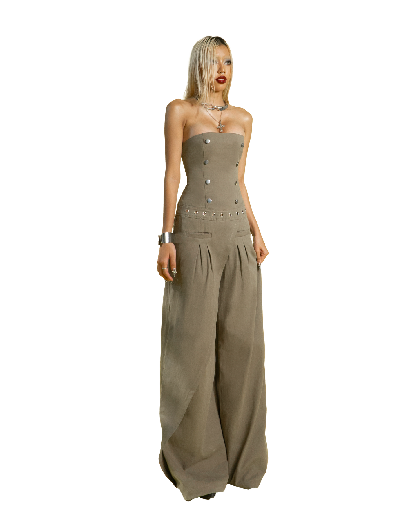 Puzzle Double Breasted Strapless Jumpsuit