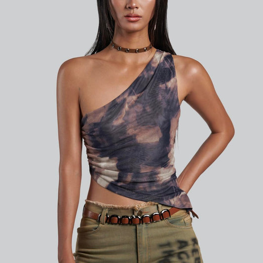 IUNU One Shoulder Sleeveless Mesh Top