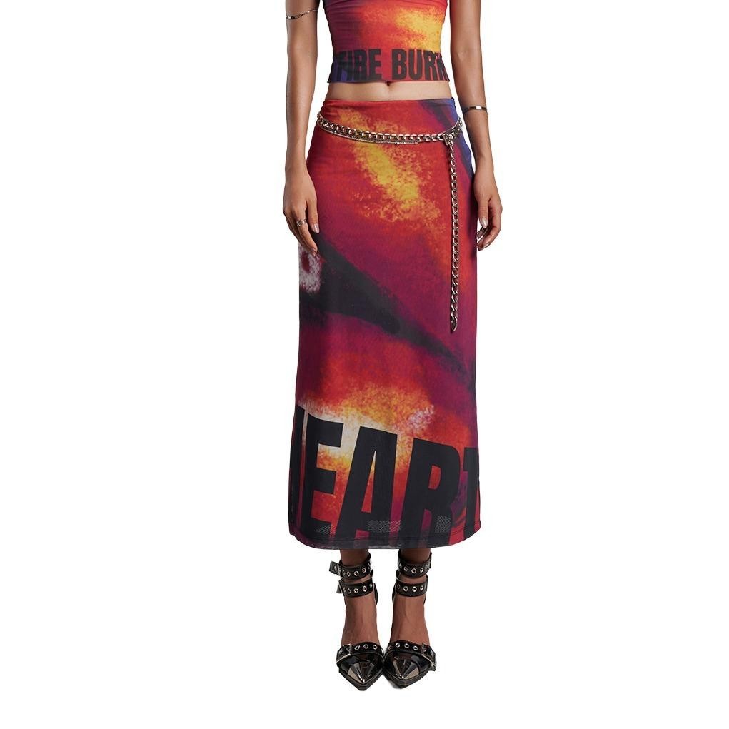 IUNU Lips Printed Mesh Midi Skirt